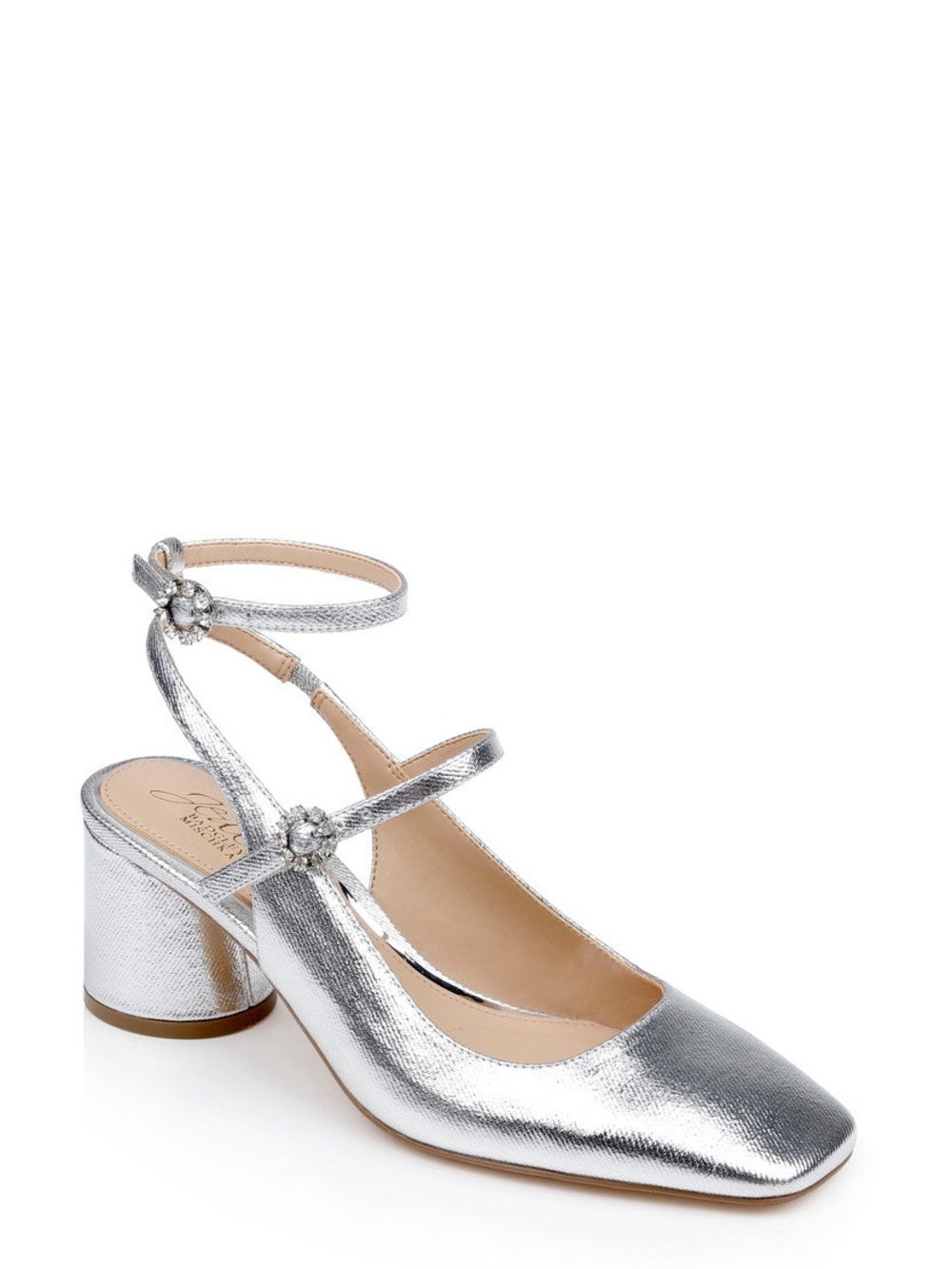 Jewel Badgley Mischka Keilani Block Round Heeled Mary Jane in silver Size 9 NWOB